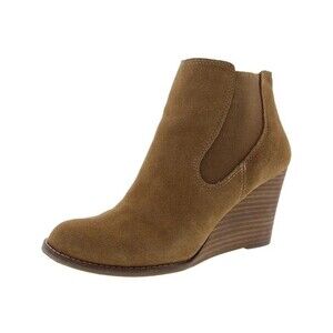 Lucky Brand Booties Womens 9 B Tan Yamka Suede Chelsea Boots Wedges
